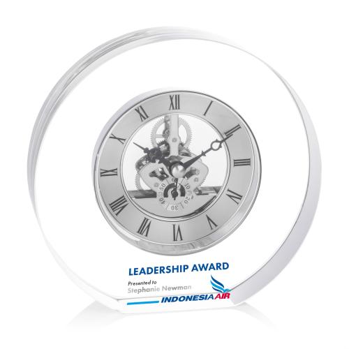 Awards and Plaques - Crystal Trophies - Crystal Clocks - Hanks Full Color Clock - Silver
