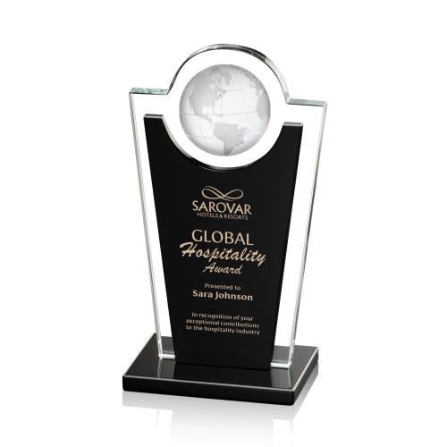 Awards and Plaques - Crystal Trophies - Duarte Black Globe Crystal Trophy
