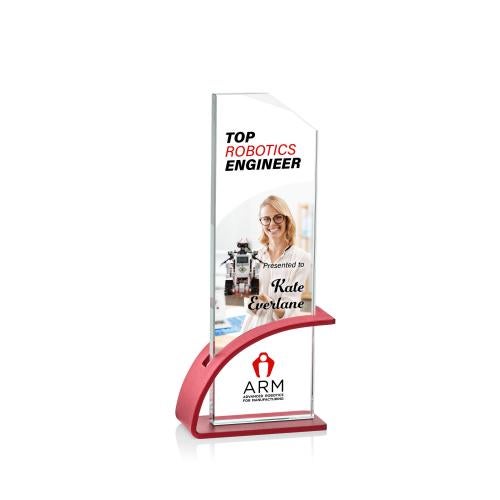 Awards and Plaques - Crystal Trophies - Alvarado Full Color Red Rectangle Crystal Trophy