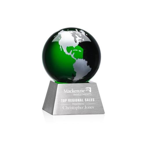 Awards and Plaques - Crystal Trophies - Ryegate Green/Silver Globe Crystal Trophy