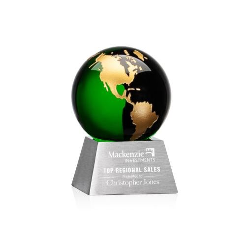 Awards and Plaques - Crystal Trophies - Ryegate Green/Gold Globe Crystal Trophy