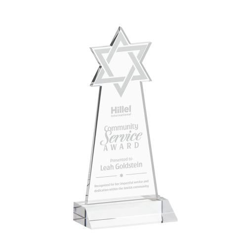 Awards and Plaques - Crystal Trophies - Star of David Clear Unique Crystal Trophy