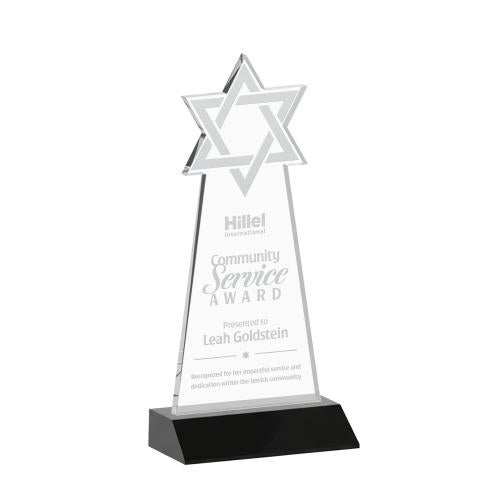 Awards and Plaques - Crystal Trophies - Star of David Black Unique Crystal Trophy