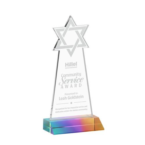 Awards and Plaques - Crystal Trophies - Star of David Prismatic Unique Crystal Trophy