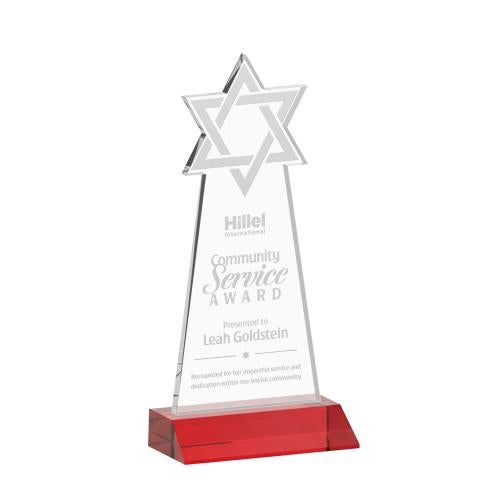 Awards and Plaques - Crystal Trophies - Star of David Red Unique Crystal Trophy