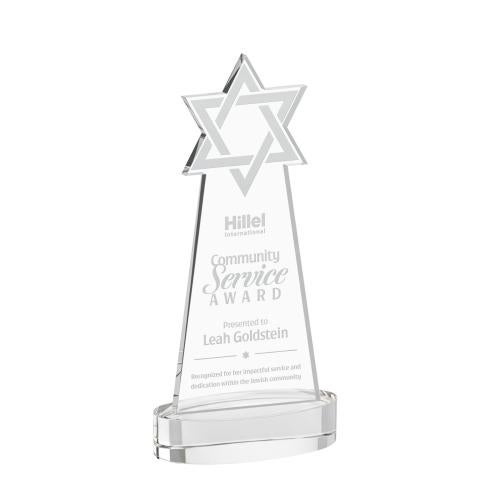 Awards and Plaques - Crystal Trophies - Star of David on Alberton Base Clear Unique Crystal Trophy