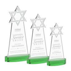 Star of David on Alberton Base Green Unique Crystal Trophy - Crystal Trophies
