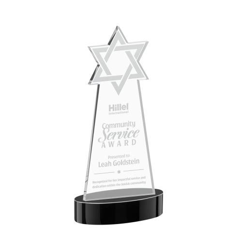 Awards and Plaques - Crystal Trophies - Star of David on Alberton Base Black Unique Crystal Trophy