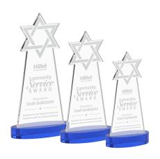 Star of David on Alberton Base Blue Unique Crystal Trophy - Crystal Trophies