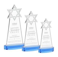 Star of David on Alberton Base Sky Blue Unique Crystal Trophy - Crystal Trophies