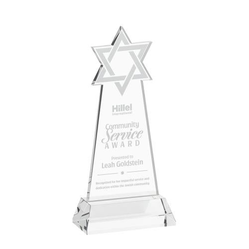 Awards and Plaques - Crystal Trophies - Star of David on Hartford Base Clear Unique Crystal Trophy