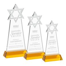 Star of David on Hartford Base Amber Unique Crystal Trophy - Crystal Trophies