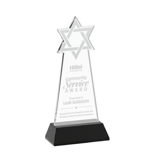 Awards and Plaques - Crystal Trophies - Star of David on Hartford Base Black Unique Crystal Trophy