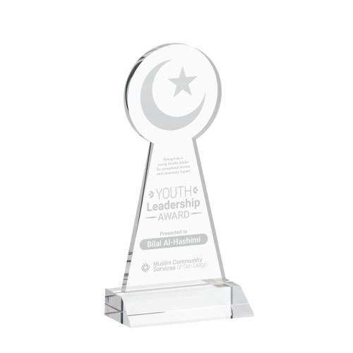 Awards and Plaques - Crystal Trophies - Crescent & Star Clear Unique Crystal Trophy