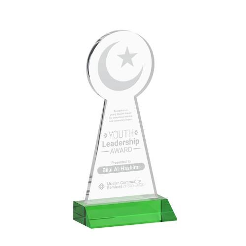 Awards and Plaques - Crystal Trophies - Crescent & Star Green Unique Crystal Trophy