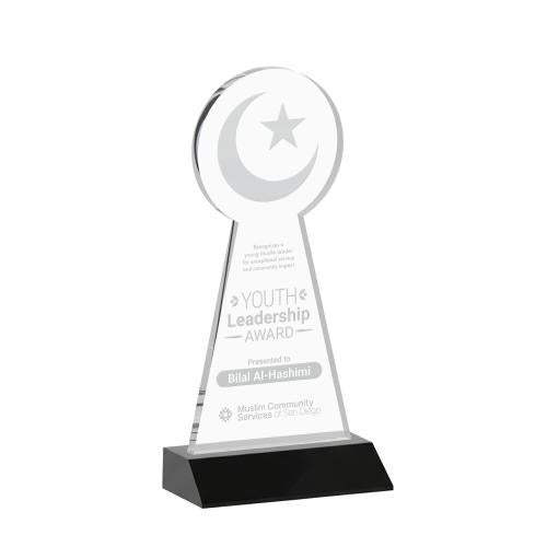 Awards and Plaques - Crystal Trophies - Crescent & Star Black Unique Crystal Trophy