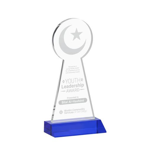 Awards and Plaques - Crystal Trophies - Crescent & Star Blue Unique Crystal Trophy