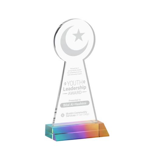 Awards and Plaques - Crystal Trophies - Crescent & Star Prismatic Unique Crystal Trophy