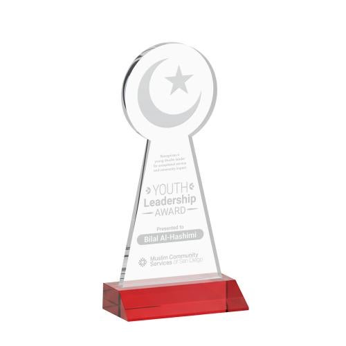 Awards and Plaques - Crystal Trophies - Crescent & Star Red Unique Crystal Trophy