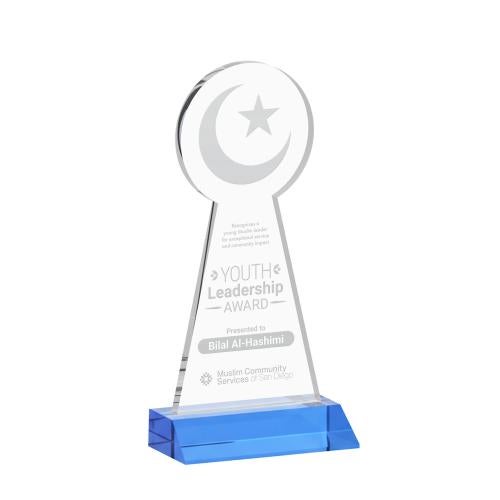 Awards and Plaques - Crystal Trophies - Crescent & Star Sky Blue Unique Crystal Trophy