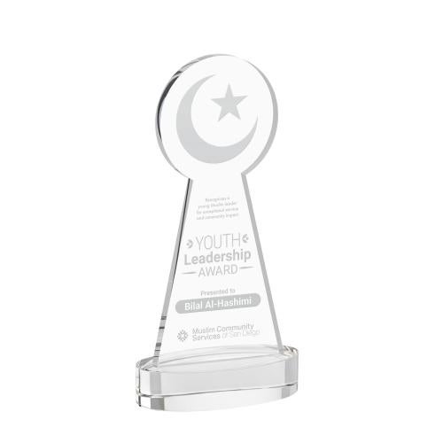 Awards and Plaques - Crystal Trophies - Crescent & Star on Alberton Base Clear Unique Crystal Trophy