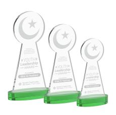 Crescent & Star on Alberton Base Green Unique Crystal Trophy - Crystal Trophies