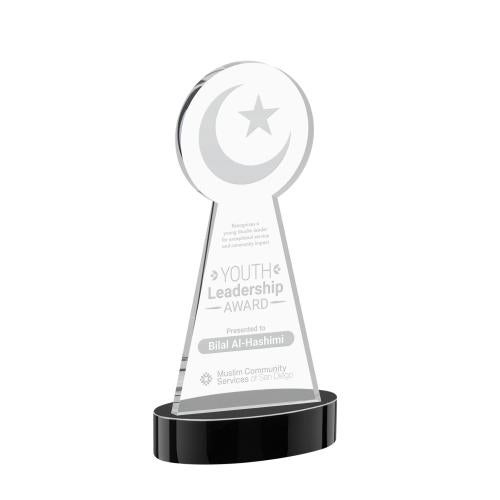 Awards and Plaques - Crystal Trophies - Crescent & Star on Alberton Base Black Unique Crystal Trophy