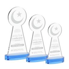 Crescent & Star on Alberton Base Sky Blue Unique Crystal Trophy - Crystal Trophies