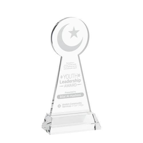 Awards and Plaques - Crystal Trophies - Crescent & Star on Hartford Base Clear Unique Crystal Trophy