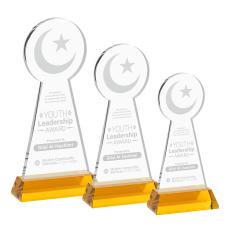 Crescent & Star on Hartford Base Amber Unique Crystal Trophy - Crystal Trophies