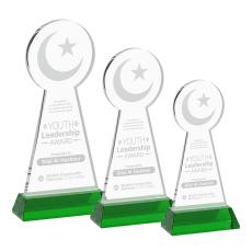 Crescent & Star on Hartford Base Green Unique Crystal Trophy - Crystal Trophies