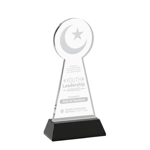 Awards and Plaques - Crystal Trophies - Crescent & Star on Hartford Base Black Unique Crystal Trophy
