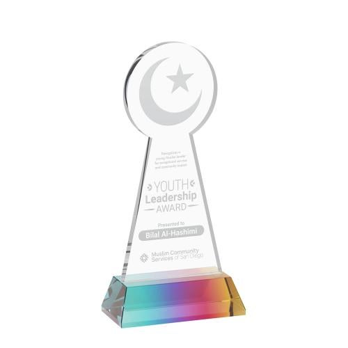Awards and Plaques - Crystal Trophies - Crescent & Star on Hartford Base Prismatic Unique Crystal Trophy