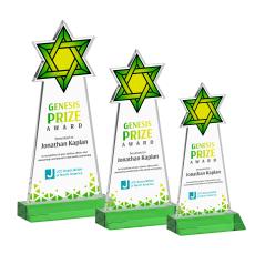 Star of David Full Color Green Unique Crystal Trophy - Crystal Trophies
