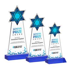 Star of David Full Color Blue Unique Crystal Trophy - Crystal Trophies