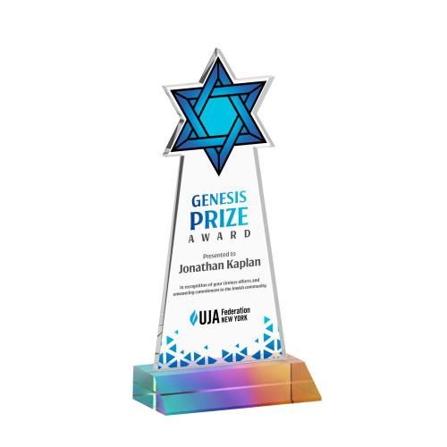 Awards and Plaques - Crystal Trophies - Star of David Full Color Prismatic Unique Crystal Trophy