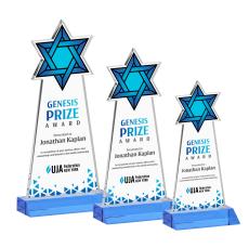 Star of David Full Color Sky Blue Unique Crystal Trophy - Crystal Trophies