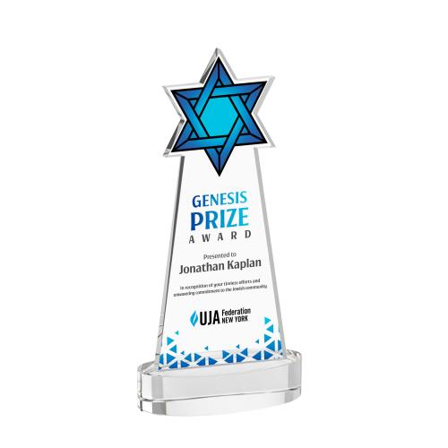 Awards and Plaques - Crystal Trophies - Star of David Full Color on Alberton Base Clear Unique Crystal Trophy