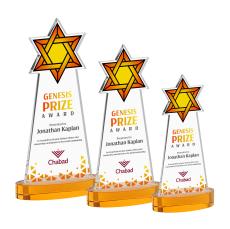 Star of David Full Color on Alberton Base Amber Unique Crystal Trophy - Crystal Trophies