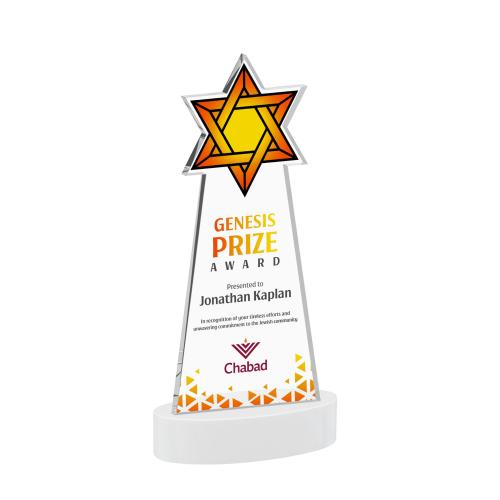 Awards and Plaques - Crystal Trophies - Star of David Full Color on Alberton Base Fagan Unique Crystal Trophy