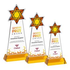 Star of David Full Color on Hartford Base Amber Unique Crystal Trophy - Crystal Trophies