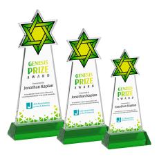 Star of David Full Color on Hartford Base Green Unique Crystal Trophy - Crystal Trophies