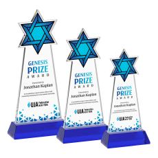 Star of David Full Color on Hartford Base Blue Unique Crystal Trophy - Crystal Trophies