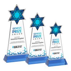 Star of David Full Color on Hartford Base Sky Blue Unique Crystal Trophy - Crystal Trophies