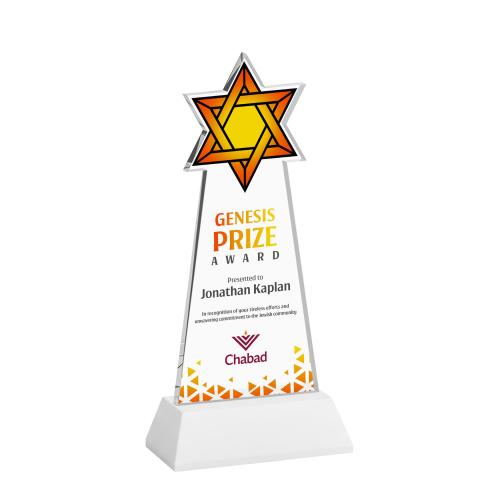 Awards and Plaques - Crystal Trophies - Star of David Full Color on Hartford Base Fagan Unique Crystal Trophy