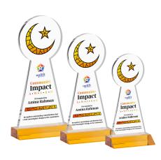 Crescent & Star Full Color Amber Unique Crystal Trophy - Crystal Trophies