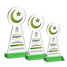 Crescent & Star Full Color Green Unique Crystal Trophy - Crystal Trophies