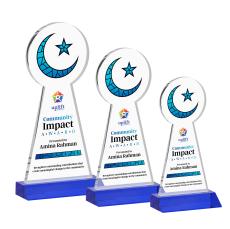 Crescent & Star Full Color Blue Unique Crystal Trophy - Crystal Trophies