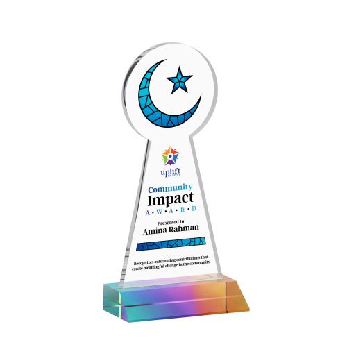 Awards and Plaques - Crystal Trophies - Crescent & Star Full Color Prismatic Unique Crystal Trophy