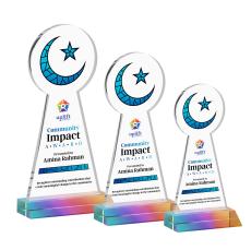 Crescent & Star Full Color Prismatic Unique Crystal Trophy - Crystal Trophies